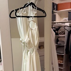 cult gaia Cream Backless Halter Maxi Dress with Cutouts